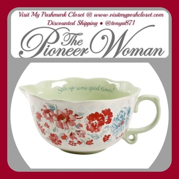 🦋 New Pioneer Woman Stoneware Batter Mixing Bowl with Handle & Sprout - Picture 1 of 6